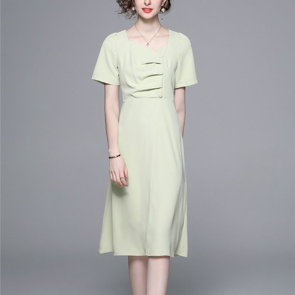 Simple and gentle style French waist short-sleeved dress - Picture 4 of 6